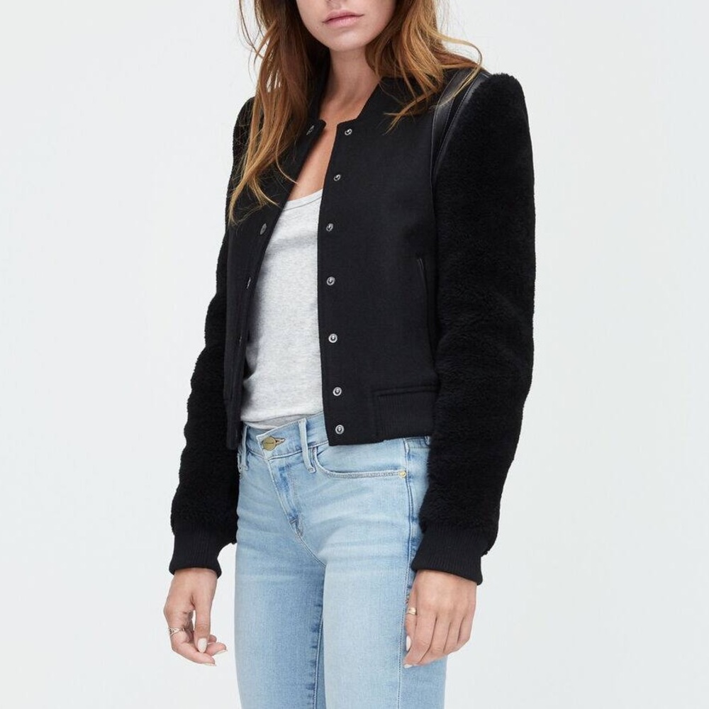 🔖 S UGG Wool Leather Sherpa Varsity Bomber Jacket - Picture 3 of 13